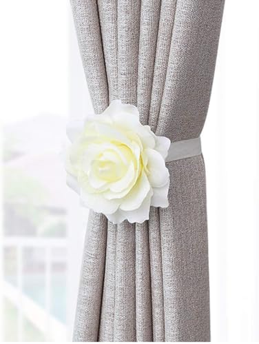 Curtain Tiebacks, Rose Magnetic Curtain Holders, Elegant 2 Pack Decorative Rope Holdback Holder, Home Decor Thin or Sheer Window Drapries Bed Canopy (Champagne)