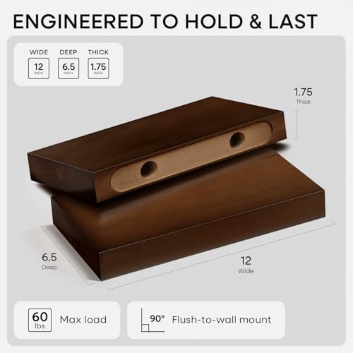 Homeforia 12 Inch Floating Shelves, High-End Solid Pine Wood, Set of 2
