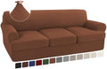 Turquoize 4 Piece T Cushion Sofa Slipcovers Stretch Couch Cover Furniture Covers with 3 Individual T Cushion Covers, Machine Washable (3 Cushion Sofa, Caramel)