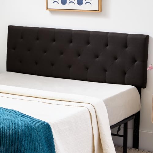 LUCID Mid-Rise Upholstered Headboard, Tufted, Black, Full/Full XL Size