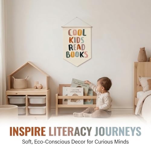 Cool Kids Read Books Wall Banner - Reading Corner Nook Decor for Kids Classroom Sign, Book Lover Gifts Canvas Wall Hanging Art for Library Nursery and Playroom Decor