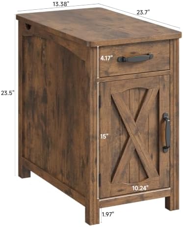 ONBRILL Farmhouse End Table with Charging Station,Rustic Brown