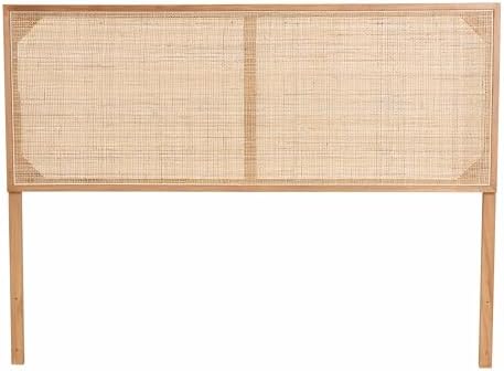 Bali & pari Aurelia Modern Bohemian Natural Finished Bayur Wood and Natural Rattan Queen Size Headboard
