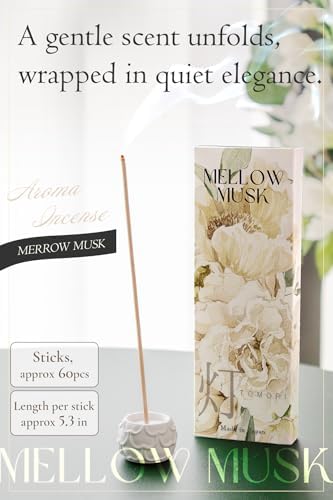White Musk Luxury Japanese Incense Sticks 60sticks Mellow Musk Bergamot Vanila Coreless Low Smoke Natural Charcoal Free Non Toxic Aromatherapy Meditation Calming Stress Relief Relaxation Yoga TOMORI