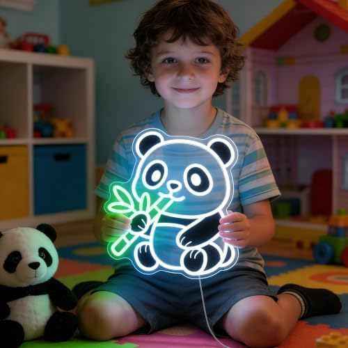 Panda Neon Sign, Dimmable Panda Night Light for Kids Bedroom Wall Decor, Cute LED Panda Light, Gift for Panda Lovers, Nursery Playroom Decor