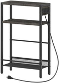 HOOBRO Small Narrow Side Table with Charging Station, Skinny End Table for Small Spaces, Slim Nightstand with USB Ports Outlet, Sofa Beside Table with Storage Shelf, Charcoal Black BC102UBZ01