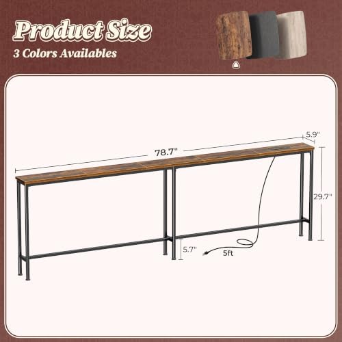 Huuger 78.7 Inch Console Table, Skinny Sofa Table with Charging Station
