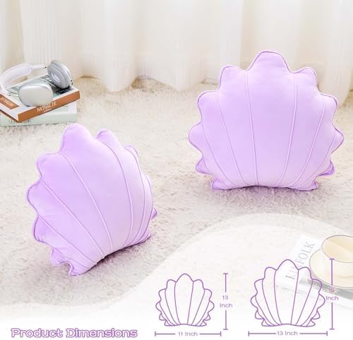 Uvvyui Shell Pillow Seashell Throw Pillow Shell Shaped Decorative Pillows Soft Velvet Sea Shells Pillow Aesthetic Home Decor Sea Ocean Beach Cushion Bed Pillow（Lavender, 13x11 Inch）