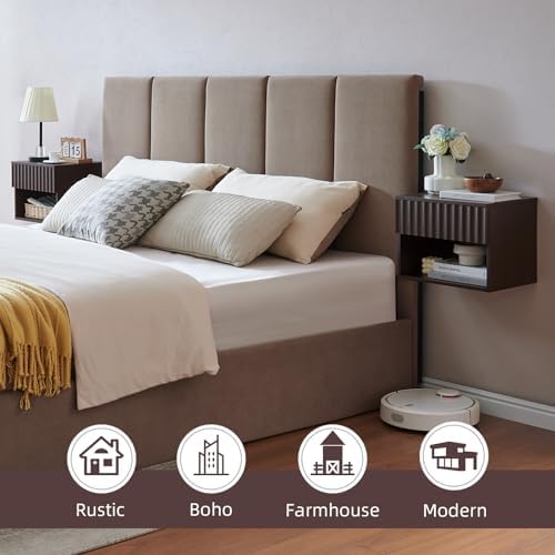 BuildHom Floating Nightstand Set of 2 with Fluted Drawer, Bedside Table
