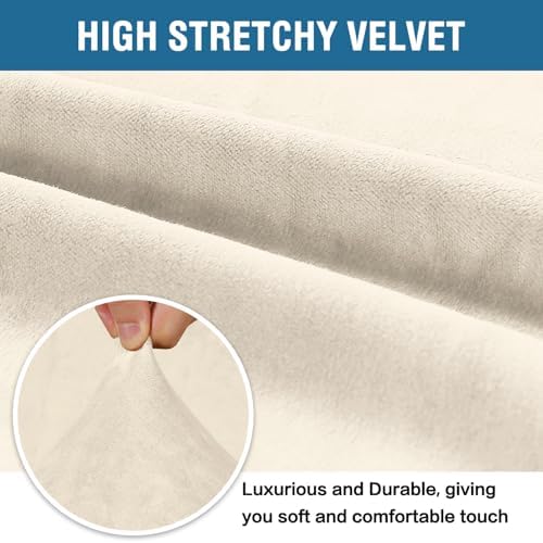 H.VERSAILTEX Stretch Velvet Armchair Cover Couch Covers 1 Cushion Chair Slipcover for Living Room Furniture Cover Crafted from Thick Comfy Rich Velour (Chair 31"-49", Ivory)