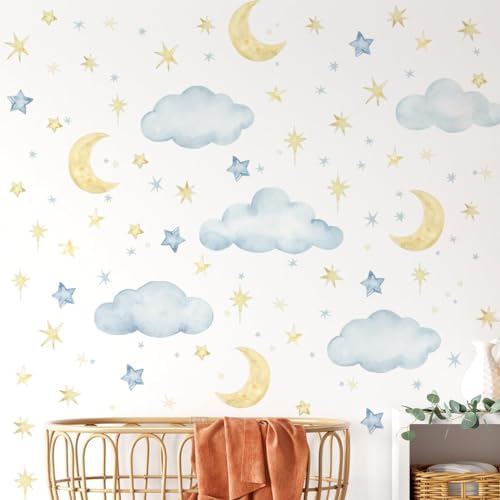 Cloud Moon and Star Wall Decals for Nursery Bedroom Playroom