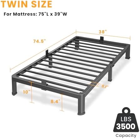 10 Inch Twin Size Metal Platform Bed Frame with Round Corners Leg