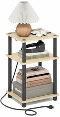 Furinno Just 3-Tier Night Stand with Charging Station, Natural Oak