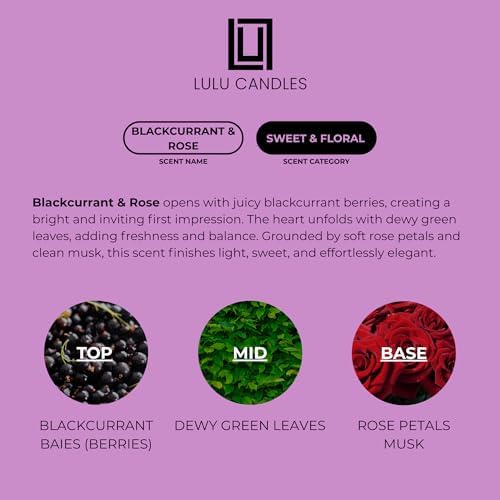 Lulu Candles | Blackcurrant & Rose | Smells Musky & Floral | Luxury Scented Soy Jar Candle | Hand Poured in The USA | Highly Scented Long Lasting (9 Oz.)