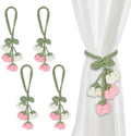 Flower Curtain Tiebacks, 4pcs Lily-of-The-Valley Curtains Holdbacks, Cute Curtain Holdbacks - No Drill Rope Holder, Drape Knitting Handmade for Nursery&Children's Room Decor (Pinkish/White)