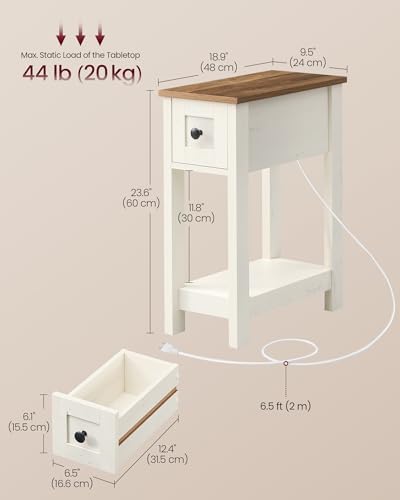 VASAGLE 2-Tier End Side Table, Small Accent Nightstand with Storage Drawer