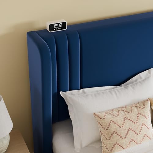 SHA CERLIN Full Velvet Upholstered Bed Frame, Wingback Headboard, Blue