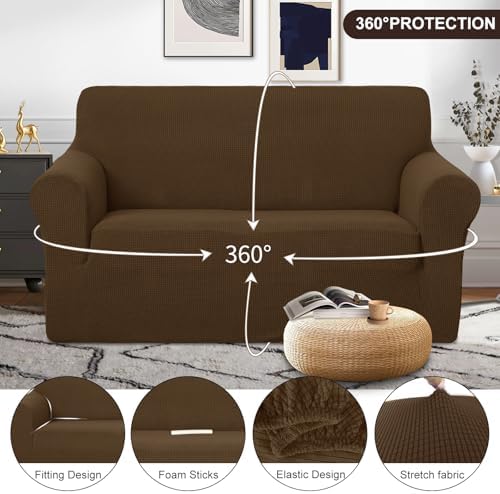 U-NICE HOME Loveseat Cover Stretch Couch Cover Sofa Slipcover, Brown