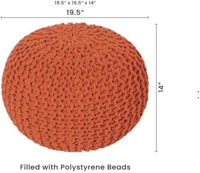 · REDEARTH · Round Pouf Ottoman - Hand Knitted Boho Poof - Burnt Orange