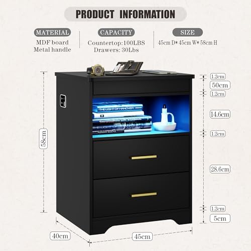 FREDEES LED Nightstand with Gun Drawer & Charging Station