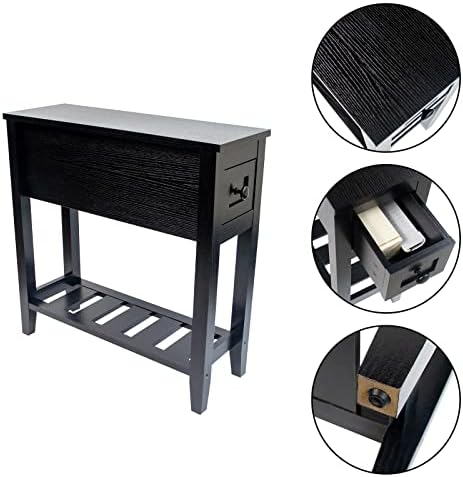 Narrow End Table, Black Couch Table with Drawer, Slim Bed Side Table for Small Space/Night Stand Set of 2, Side Table for Couch