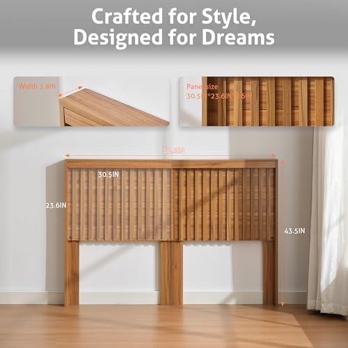 UEV Headboard with Light Elegant Wood Design (Wooden, Queen)