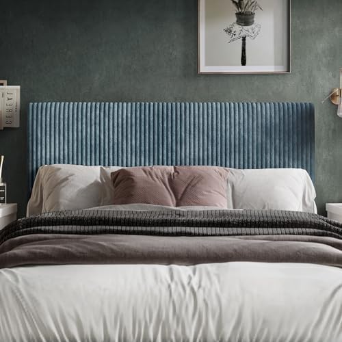 Twin Corduroy Velvet Upholstered Adjustable Headboard, Light Blue