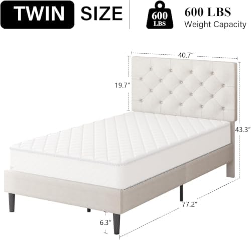 HOMBCK Twin Bed Frames for Kids, Adjustable Headboard, White