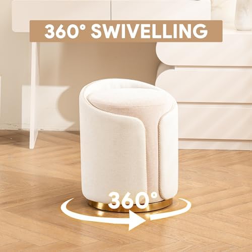 Swivel Vanity Stool with Gold Base Comfy Vanity Chair Modern Round Stool for Makeup Vanity Ottoman Foot Rest for Bedroom livingroom (Beige)
