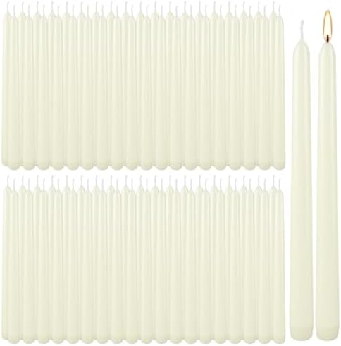YOROXRG 100Pack Ivory Taper Candles, 7-8 Hours Burn Time, Unscented, Smokeless and Dripless, 0.75 x 10 Inch Dinner Candle Set for Household, Wedding, Party and Home Décor Candlesticks