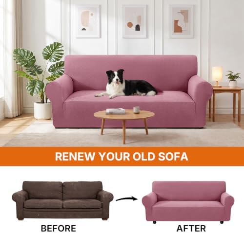 XINEAGE Stretch 4 Seater Slipcover, Non-Slip Pet Couch Cover,Pink
