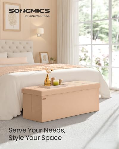 SONGMICS 43.3 Inches Folding Storage Ottoman Bench, Load 660 lb