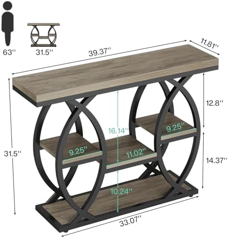 Tribesigns 39.4" Console Table, 4-Tier Sofa Table, Accent Tables, Grey