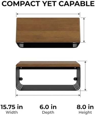 Floating Nightstand with Walnut Top | Modern Bedroom Decor | Minimalist Wall-Mounted Bedside Nightstand | Wall Mounted Shelf | Obsidian Oasis: Bold Black