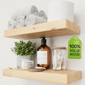 Wood Floating Shelves for Wall 16 inch, Natural Wood, Bathroom Wooden Shelf