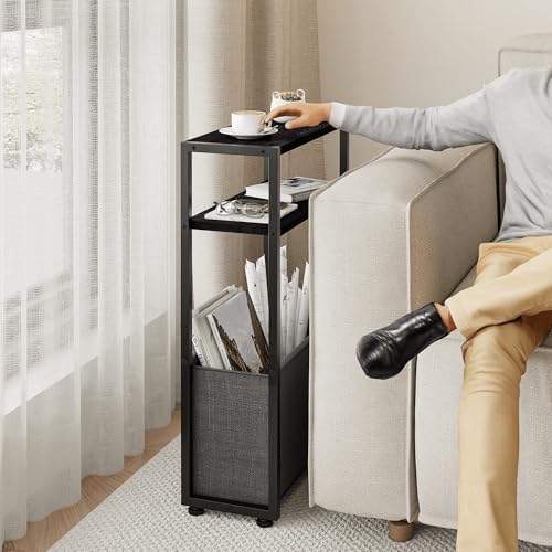 Leomonio Narrow Side Table, Slim Night Stand with Magazine Rack