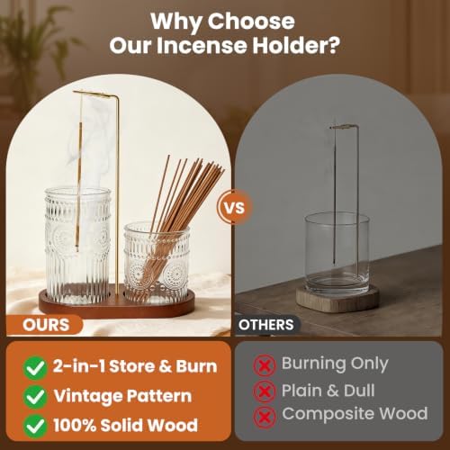 2 in 1 Incense Holder for Sticks, Vintage Glass Incense Burner