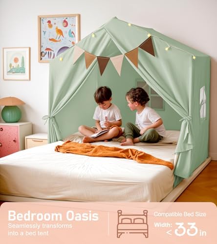 Little Dove Kids Play Tent with Star Lights & 2 Windows, Large Reading Nook & Playhouse for Indoor & Outdoor Use, Play Tent for Boys & Girls, Birthday, 52"x35"x51", Green