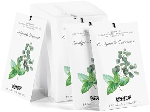 MYARO 12 Pack Eucalyptus Mint Scented Sachets, Closet Deodorizer Freshener
