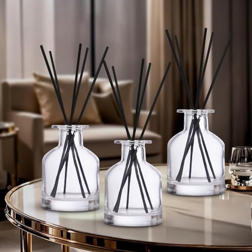 4 Pack Perfume Reed Diffuser Bottle,Empty Big Belly Aromatherapy Essential Oil Bottles Glass Jar with Black Sticks for DIY Fragrance Replacement Diffuser Sets (150ml/ 5 oz, Transparent Color)