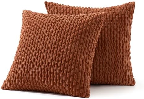 MIULEE Fall Decorative Throw Pillow Covers 18x18 Burnt Textured Corduroy