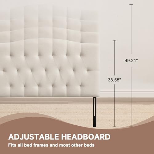 Tufted Upholstered Twin Headboard Only, Adjustable Heige 38-50 in, Beige