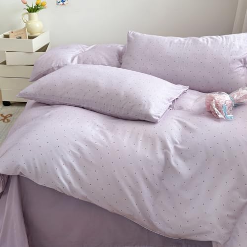 LifeTB Purple Duvet Cover Set Full 100% Cotton Muslin Cute Polka Dot Bedding Set, Soft Breathable Gauze Duvet Cover with 2 Pillowcases, Cute Polka Dot Comforter Cover Aesthetic Bedding Set