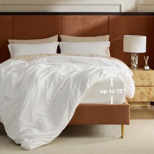 Bedsure Twin/Twin XL Duvet Cover with Fitted Sheet, Double Brushed, White