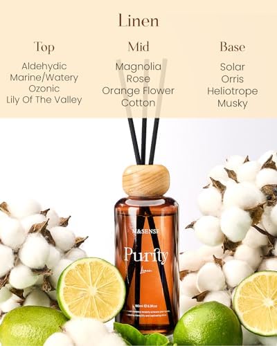 M&SENSE Reed Diffuser Set, Linen, 6.3 oz Natural Essential Oil