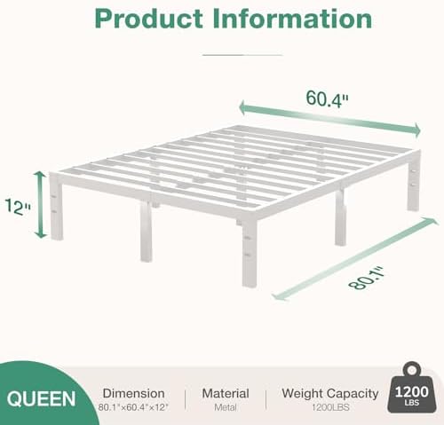 Novilla Queen Size Bed Frame, 12 Inch Metal Platform Bed Frame Queen Size with Storage Space Under Bed, Heavy Duty Steel Slat Support, Easy Assembly, No Box Spring Needed, White