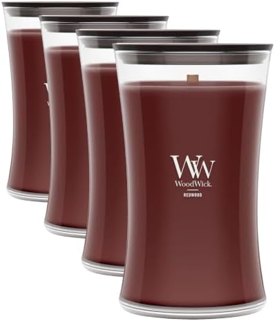 WoodWick Redwood Holiday Candle Gifts for Women and Men, 21.5 oz Large Hourglass Candle with Crackling Wick (Pack of 4)