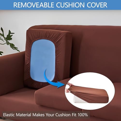 Stretch Sofa Cover Couch Covers, 2-Piece Armchair Cover with Separate Cushion Cover, Washable Soft Spandex Furniture Protector for Living Room(Armchair, Coffee)