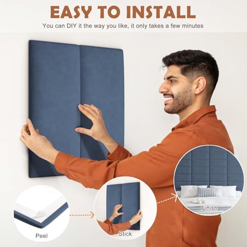 IFNOW Wall Mounted Headboard, Peel and Stick Panels, Navy Blue, Queen
