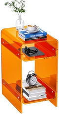 Clear Acrylic Side Table, Narrow Nightstand Bedside Table for Bedroom, Skinny Small End Table (Orange Wide, 11.8'' x 15.7'' x 21.7")